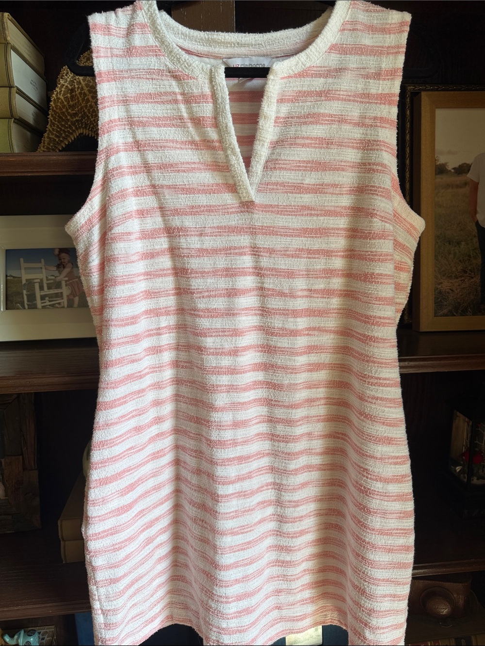 Liz Claiborne Striped Sleeveless Shift Dress - White & Light Pink xl